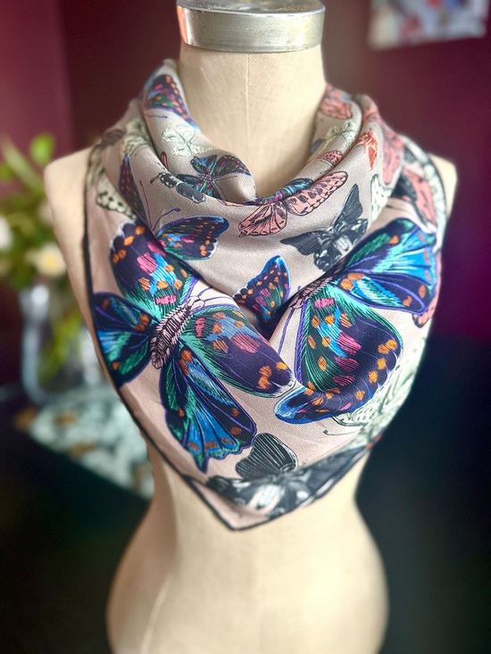 Echo Design Accessories - Vintage ECHO 100% Silk Square Scarf – Vibrant Butterfly Print